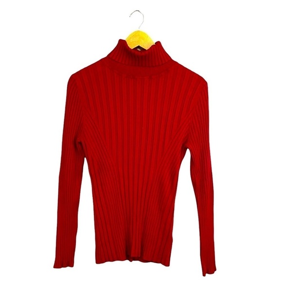 JANA | Womens Fitted Red Long Sleeve Ribbed Turtle Neck Sweater Y2K 2000’s Style - Picture 1 of 6